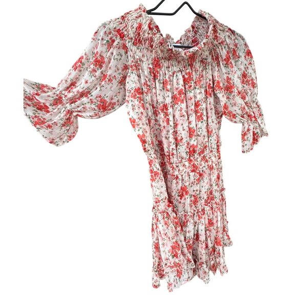 MISA Darla Dress Small Red Floral Ruffle Mini Off Shoulder Poppy Floral - Picture 11 of 11